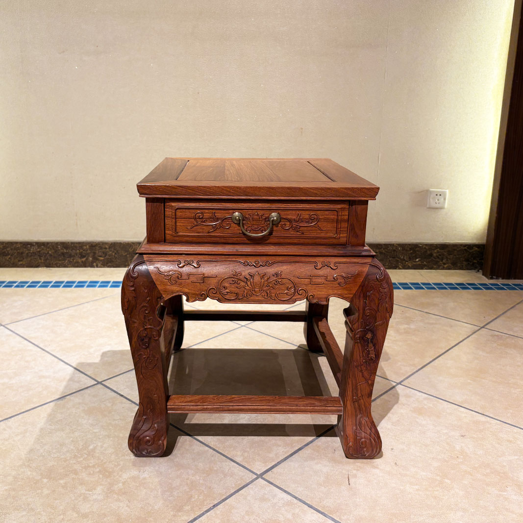 华易轩秦韵沙发角几带抽屉带黄铜拉手手工雕刻雕花榫卯结构