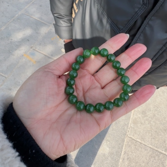 和田玉手链未镶嵌卡10碧玉俄罗斯，小矿