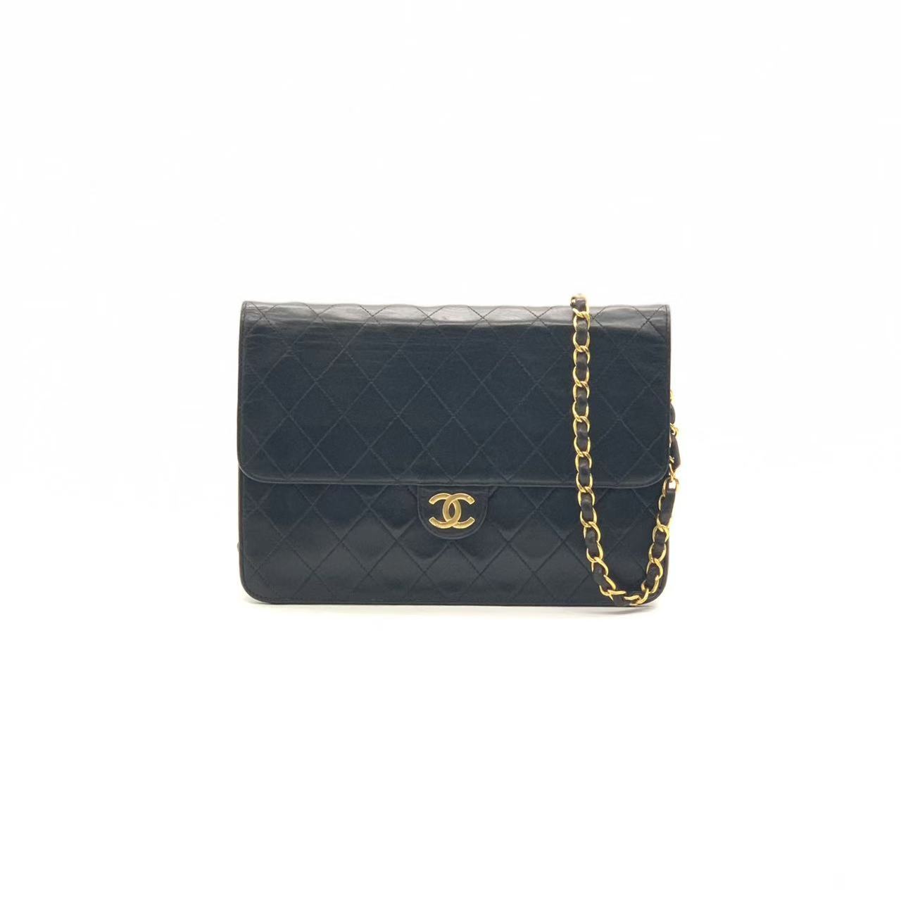 95新 Chanel/香奈儿 黑色单肩包/黑色奢侈时尚翻盖口盖包/菱格