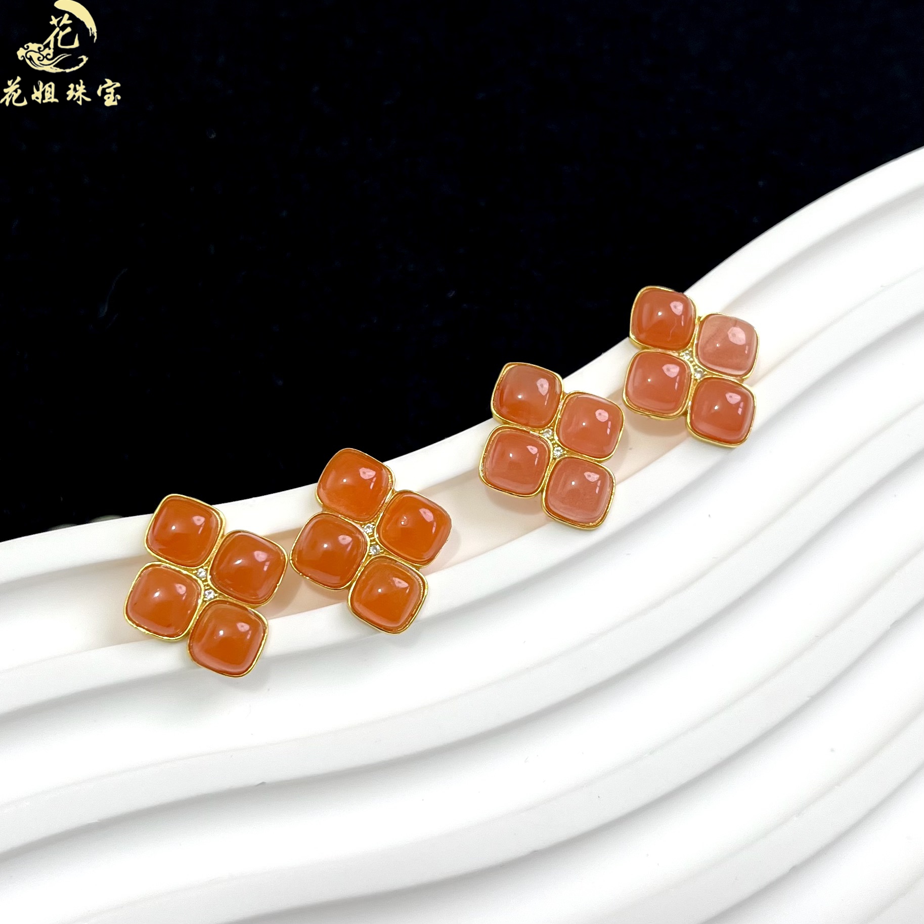 B91天然正宗南红四叶草精美耳饰 19*16mm 多样性发其一