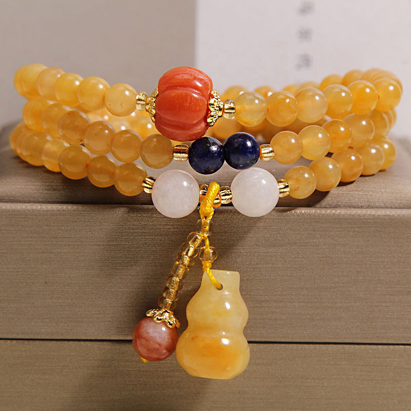 合金吊坠 天然金丝玉多圈手链南瓜珠葫芦吊坠