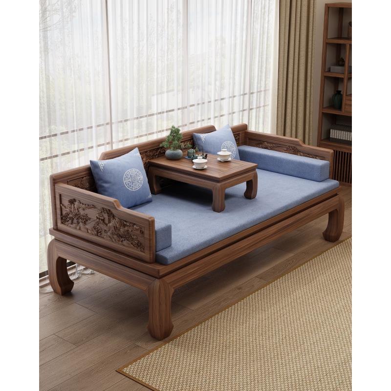 原木雕刻榫卯结构卯榫罗汉床艺术风格型品质奢华型