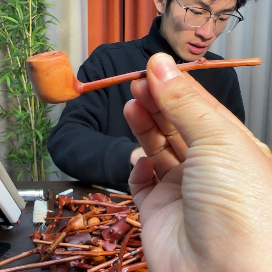 檬子木手工烟斗手把件