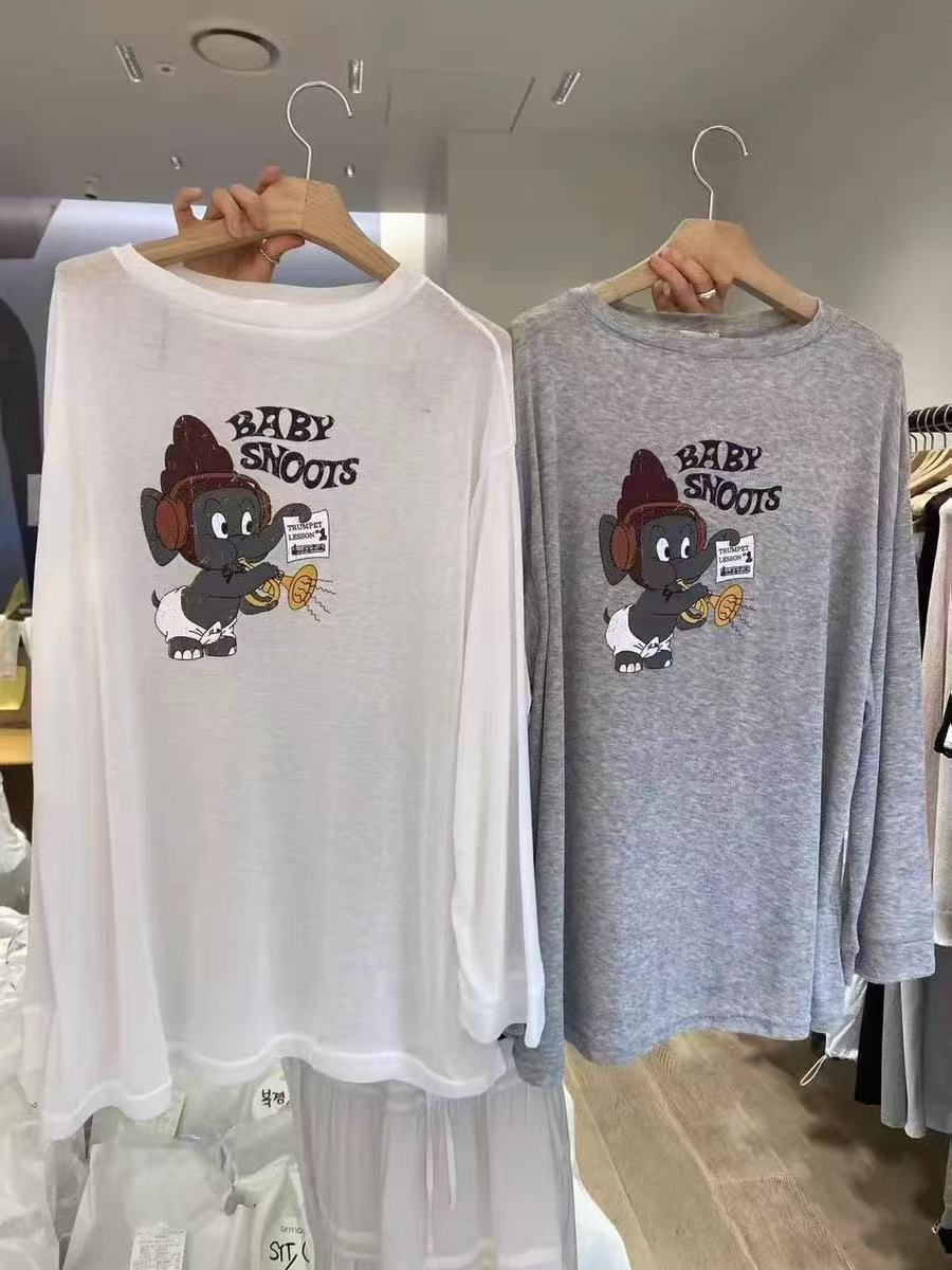 韩国东大门代购女2025夏季可爱ormore卡通小象印花防晒长袖T恤