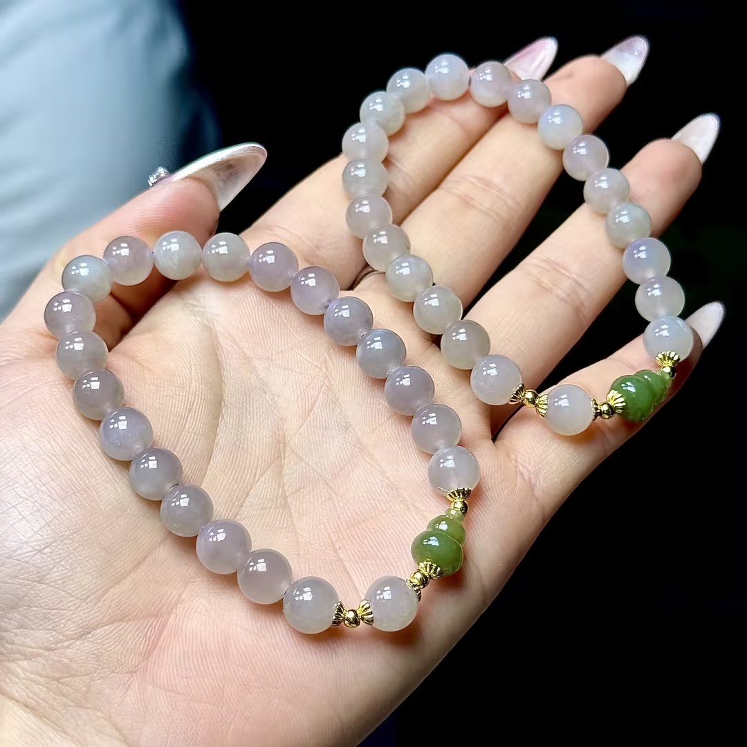 【CH】和田玉烟紫DIY手串-约8mm（多样性发其一）