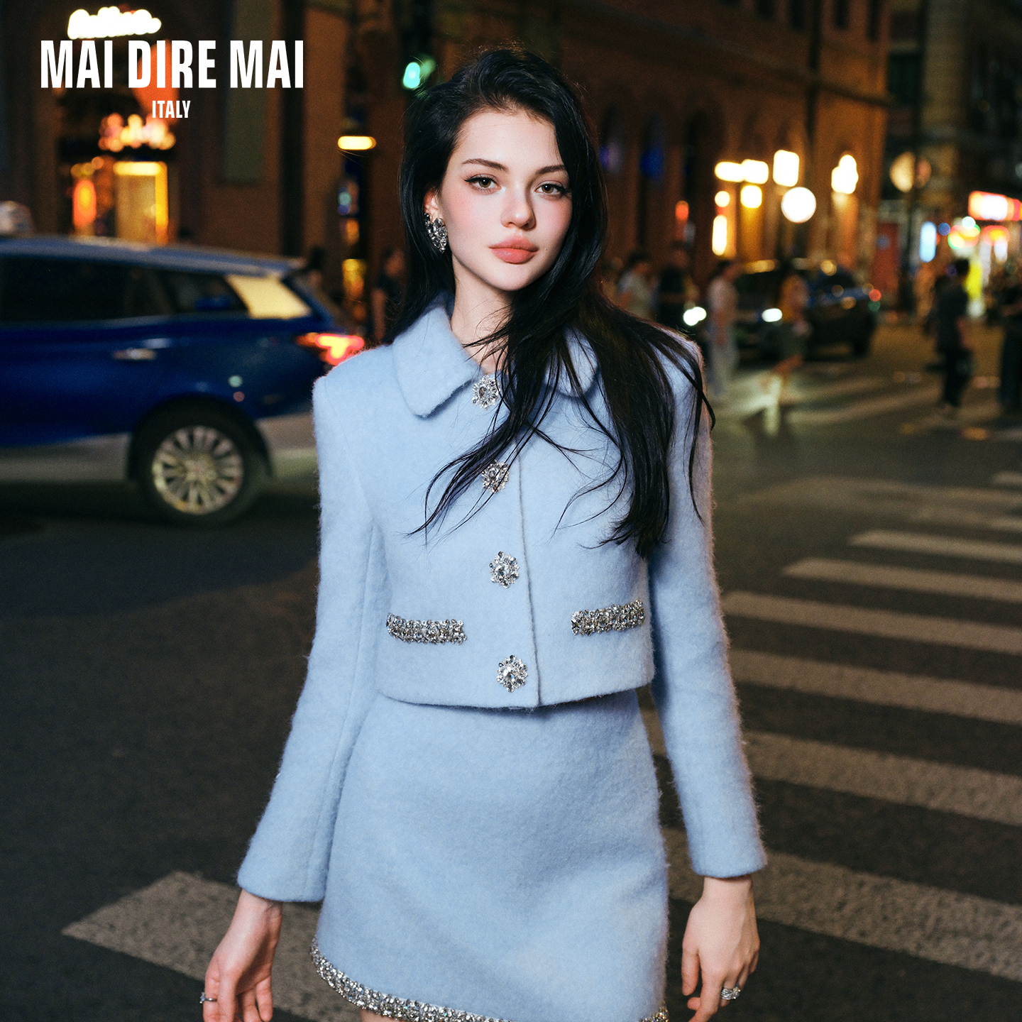 MAI DIRE MAI双面钻链翻领长袖外套高腰半裙女冬套装气质