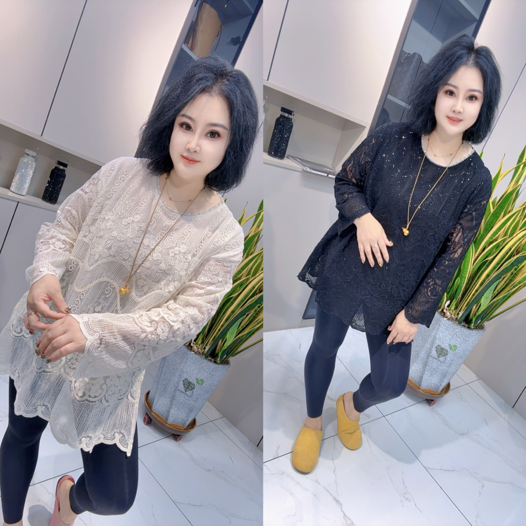 【娟姐精选】98067欧货重工亮片刺绣仙仙感觉时尚洋气减龄蕾丝衫