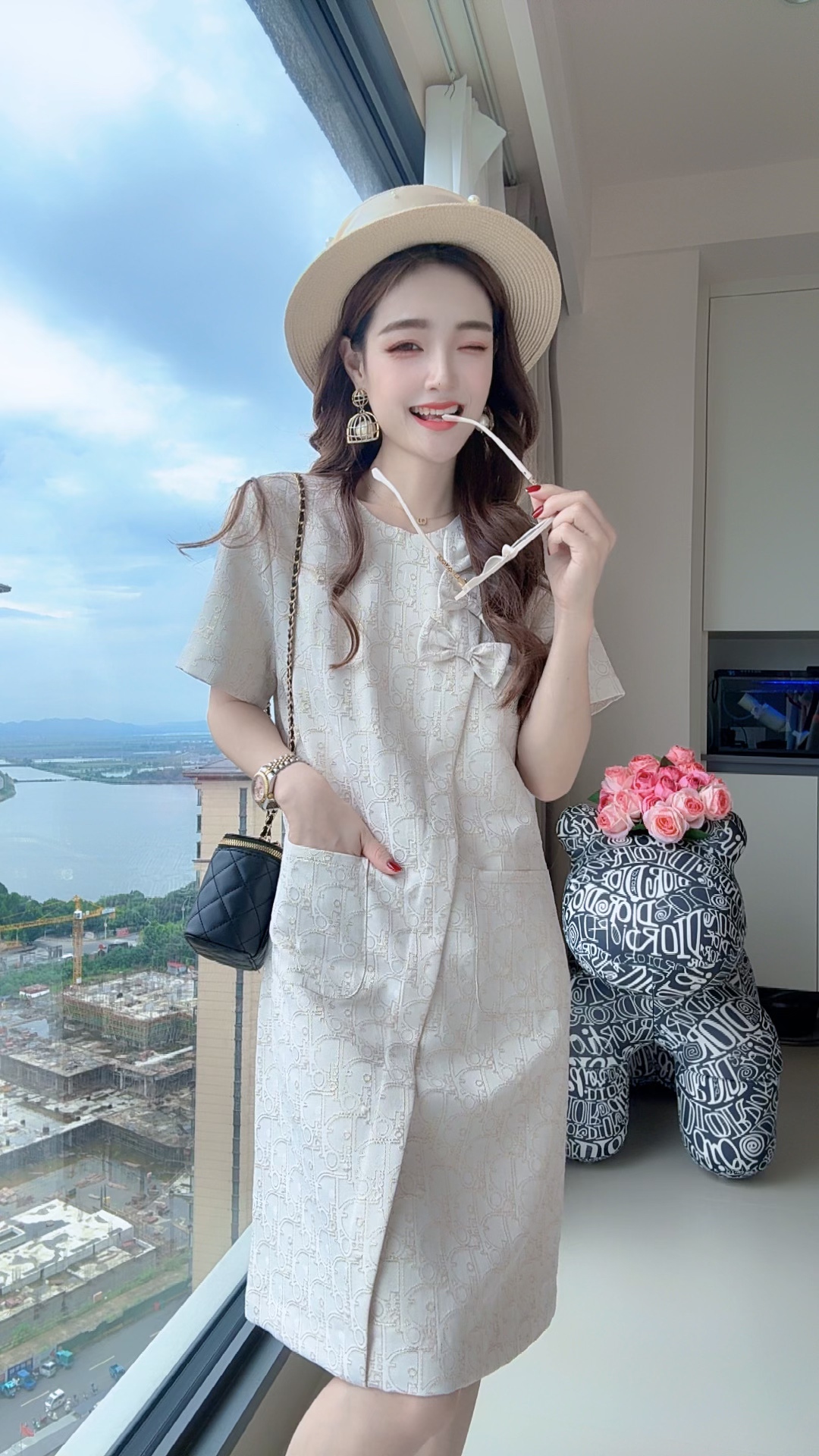 【悉尼海岸】夏季新款高级定制金丝线提花轻奢显瘦百搭连衣裙24148