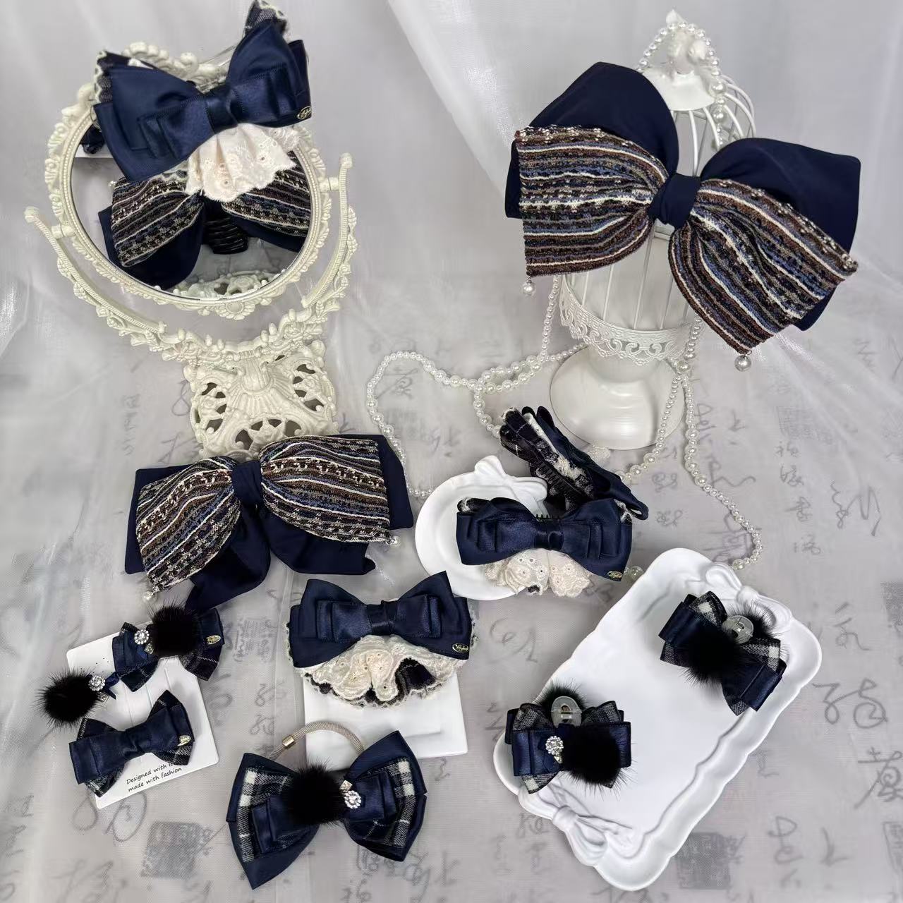 【蓝调情书】日常百搭蝴蝶结发夹新中式弹簧夹纯手工发饰