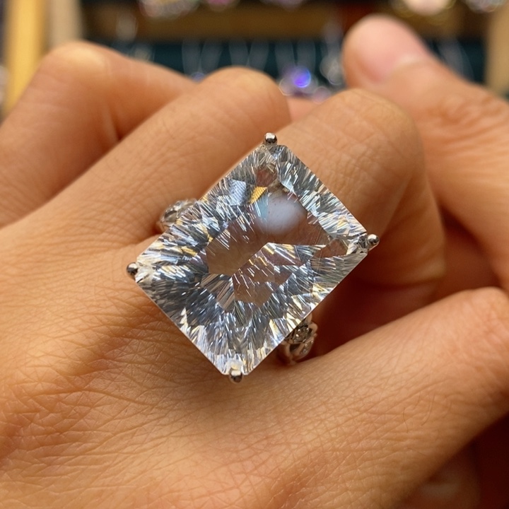 水晶戒指银S925镶嵌天然水晶戒指