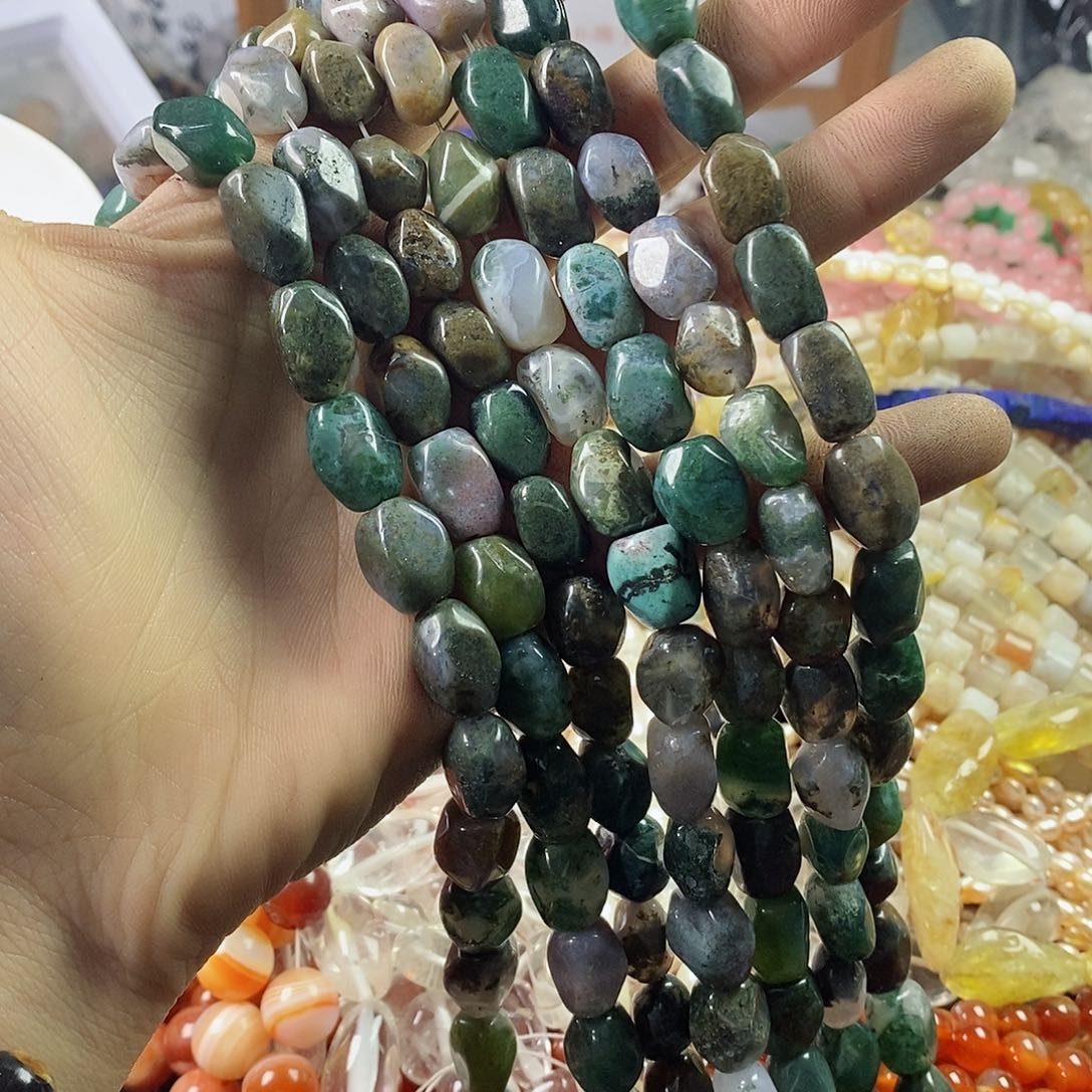 玛瑙/玉髓珠宝半成品未镶嵌一条天然9×13左右水草玛瑙切角