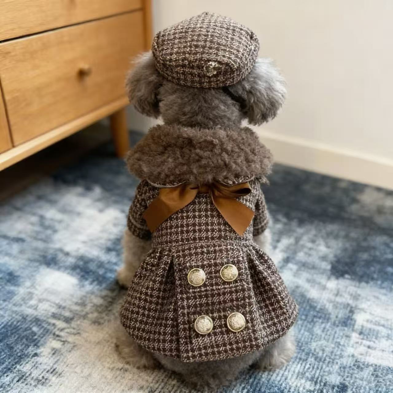 格子公主裙子~宠物泰迪比熊博美贵宾猫咪狗狗两脚裙子衣服秋冬