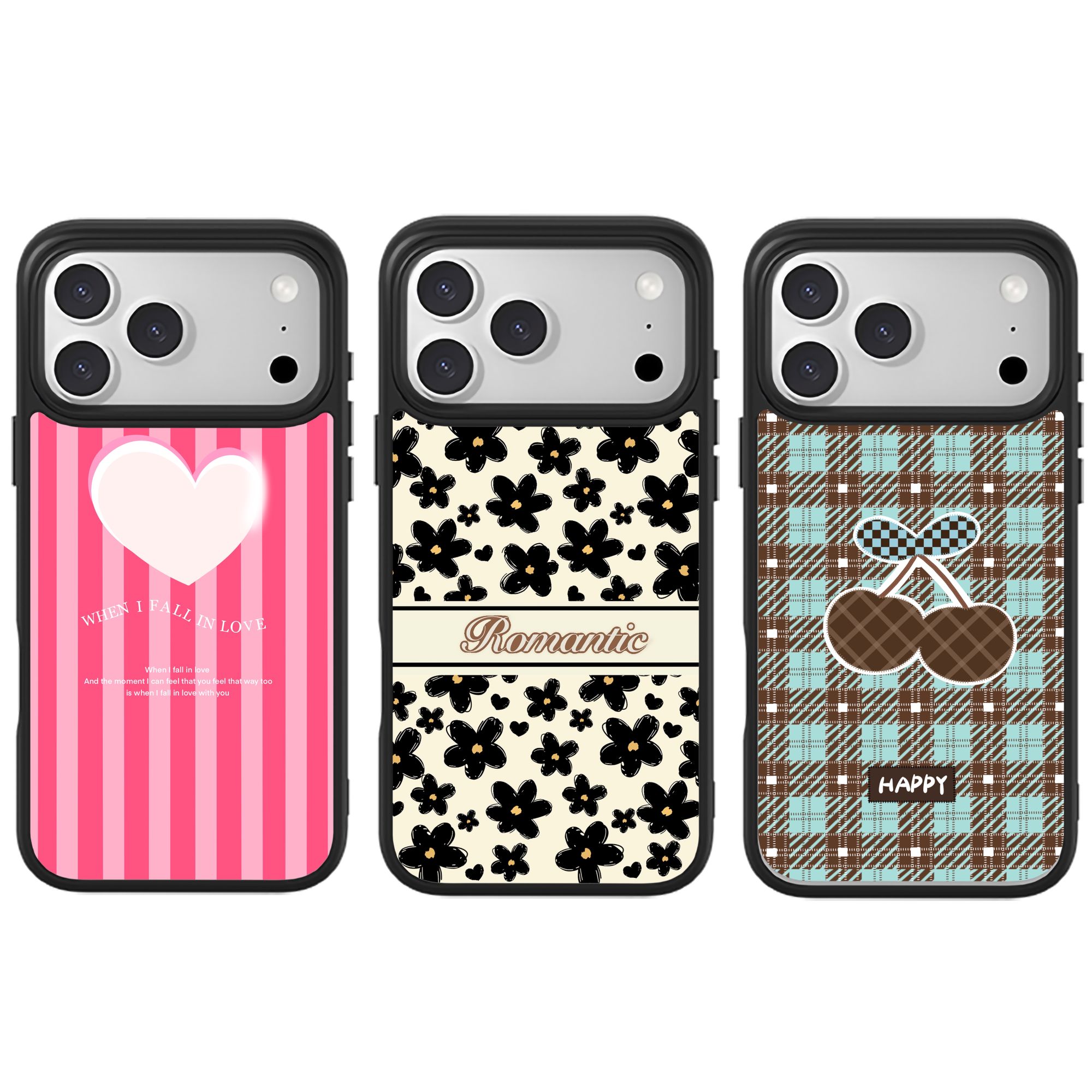 原创黑框超薄格纹樱桃系列适用苹果17promax-12磁吸防摔手机壳