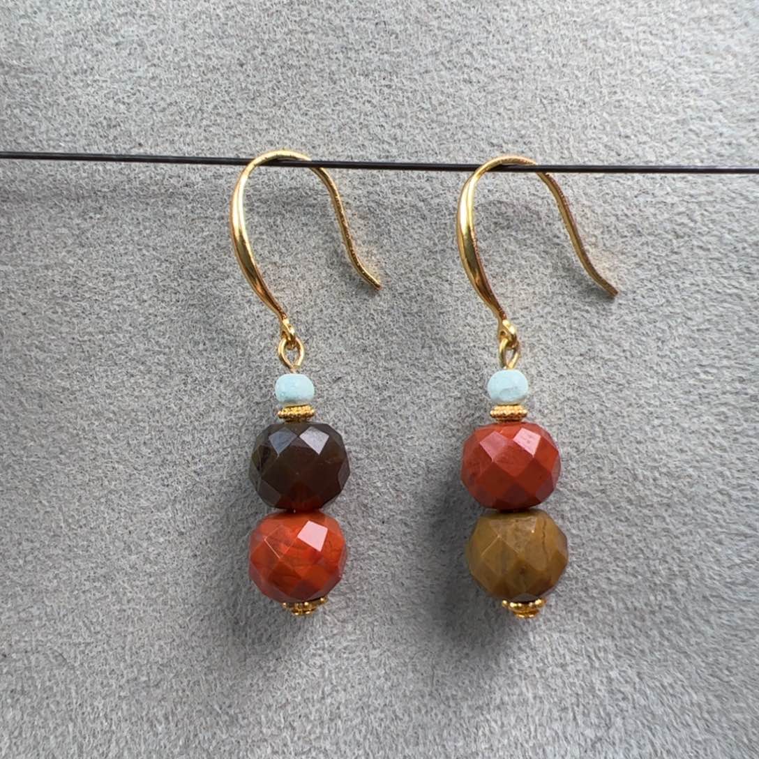 南红玛瑙银S925镶嵌（包浆耳钩7mm