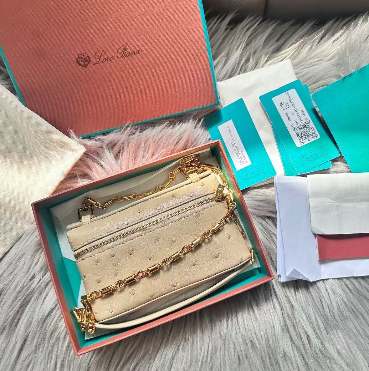 99新 Loro Piana/诺悠翩雅 展会外场！lp鸵鸟mini饭盒包