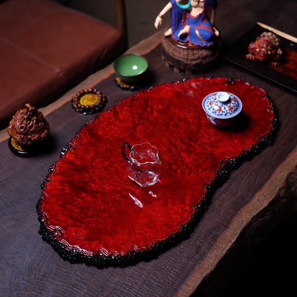 70-36-2 黄金樟茶盘家用干泡托盘缅甸花梨满榴花茶具整块金丝楠