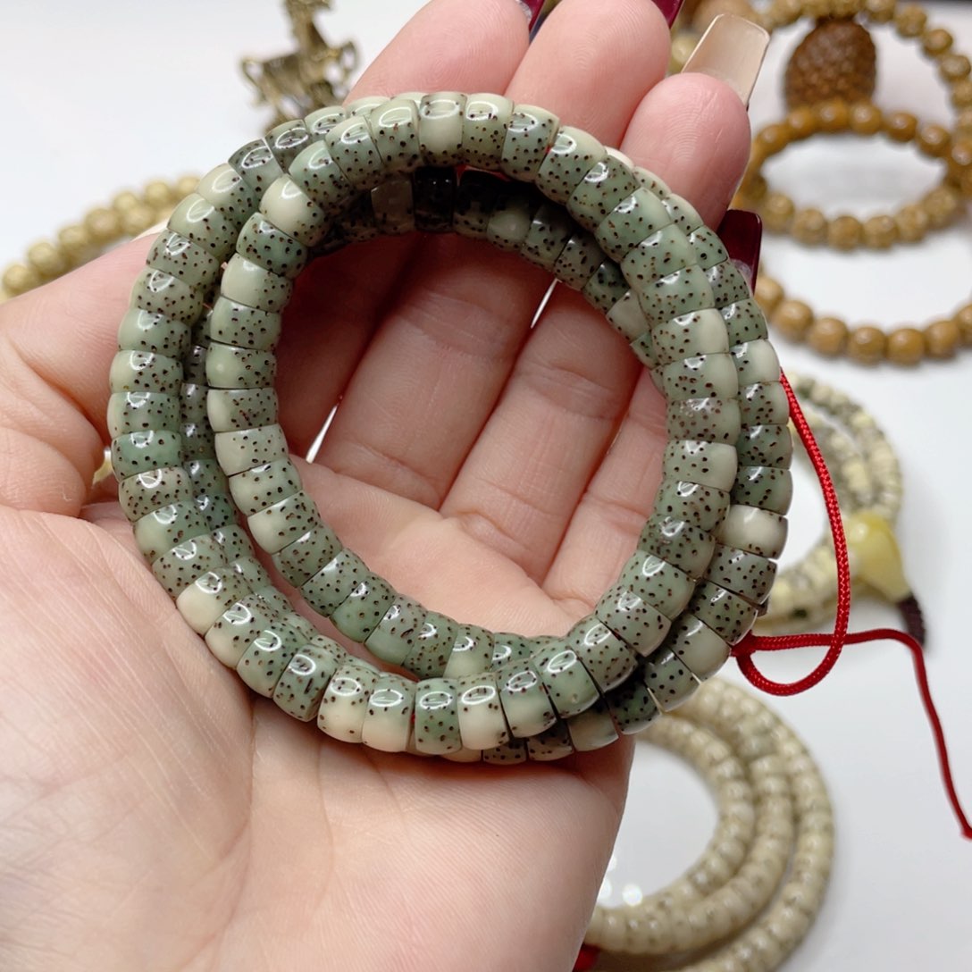 星月菩提吊坠石玉料冰糖绿藏切108卡8