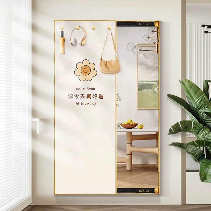 挂钩款装饰画竖版全身镜隐藏式镜子推拉镜过道穿衣镜家用卧室挂画