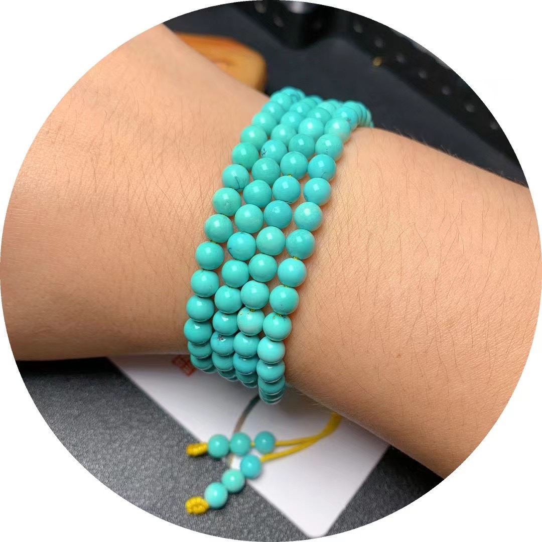 原矿高瓷果冻绿料绿松石绿松石圆珠108佛珠串，直径5mm，长度68cm