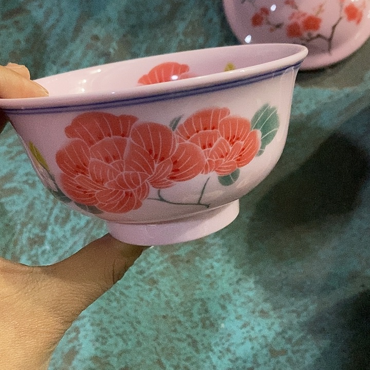 摆件陶4.5寸红稀土芙蓉花碗