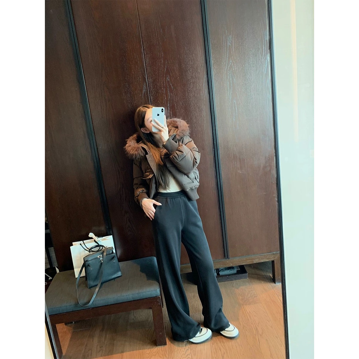 L*u「砂洗太空棉奶皮裤」软糯直筒长裤女早秋百搭显瘦休闲裤子