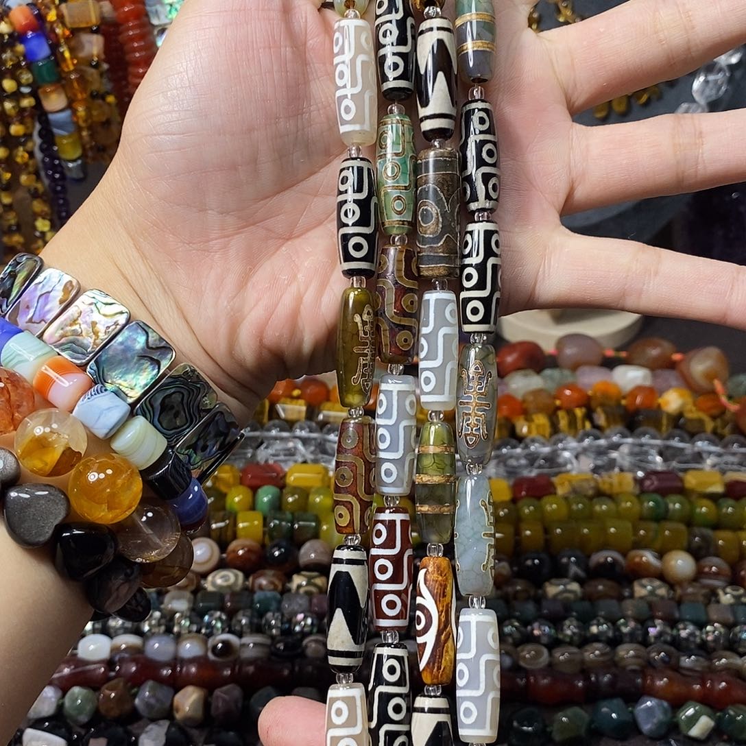 石英质玉未镶嵌，天珠顶珠多宝10×30mm，10颗，