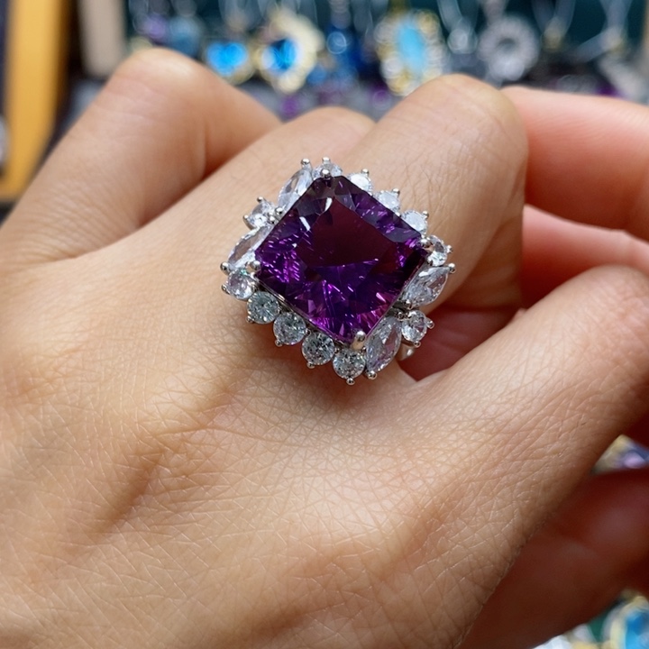 水晶戒指银S925镶嵌天然水晶戒指