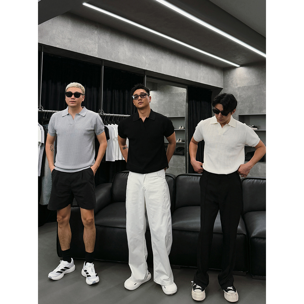 宋春江同款 春夏老钱风透气POLO领针织短袖肌理16针冰丝触感男T恤