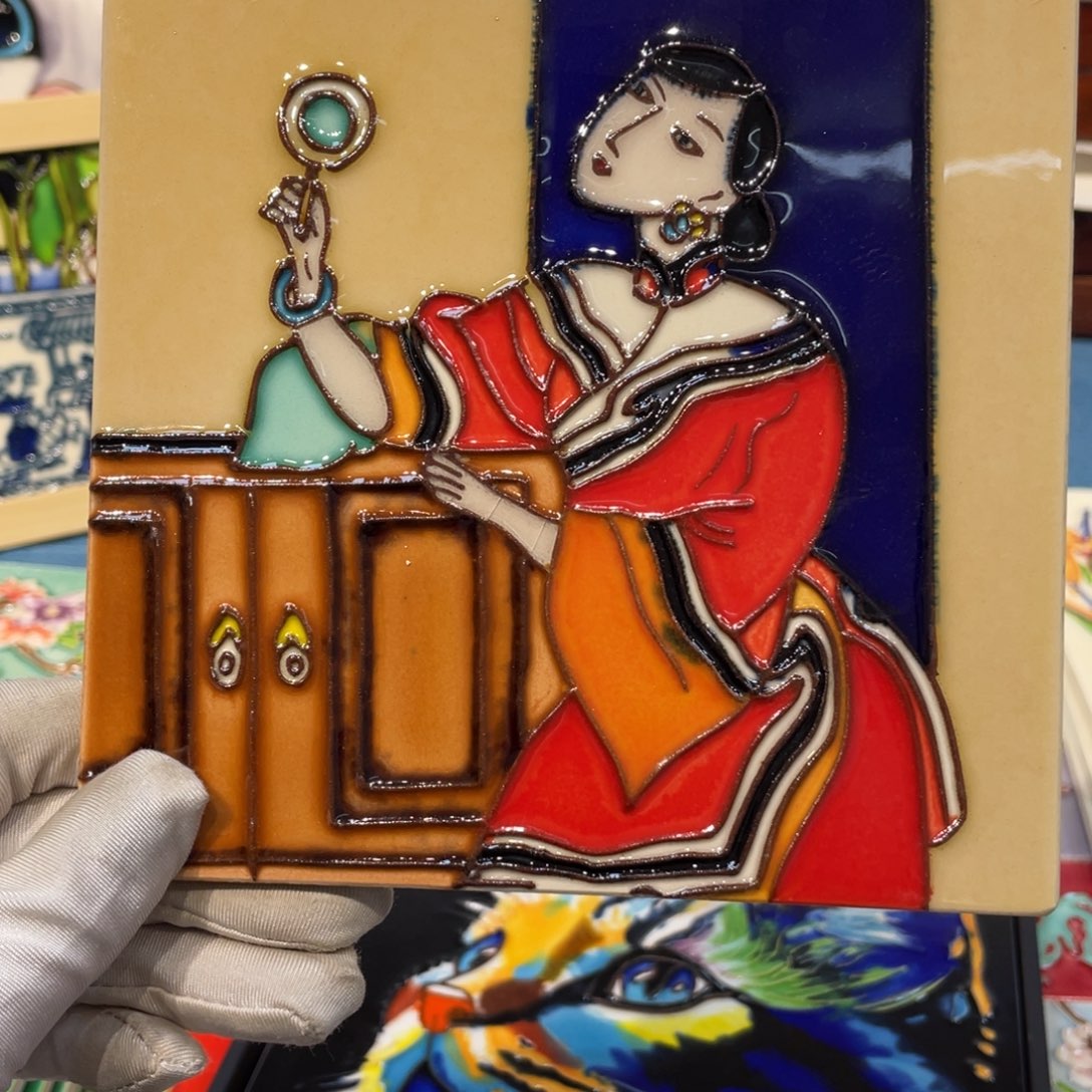 陶瓷15*15照镜国风美女