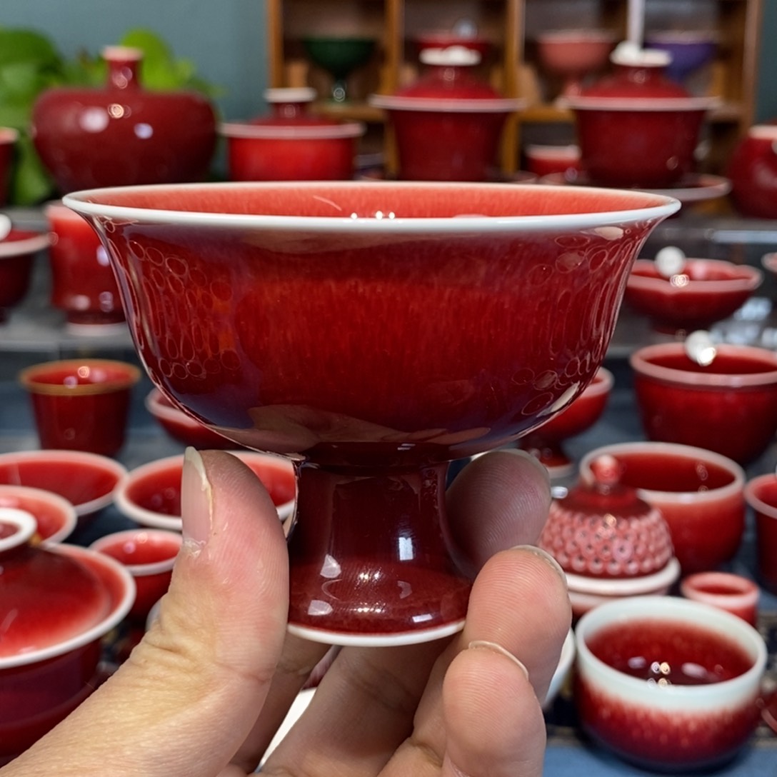 藉*.手工原矿朗红，福利大漏高足杯