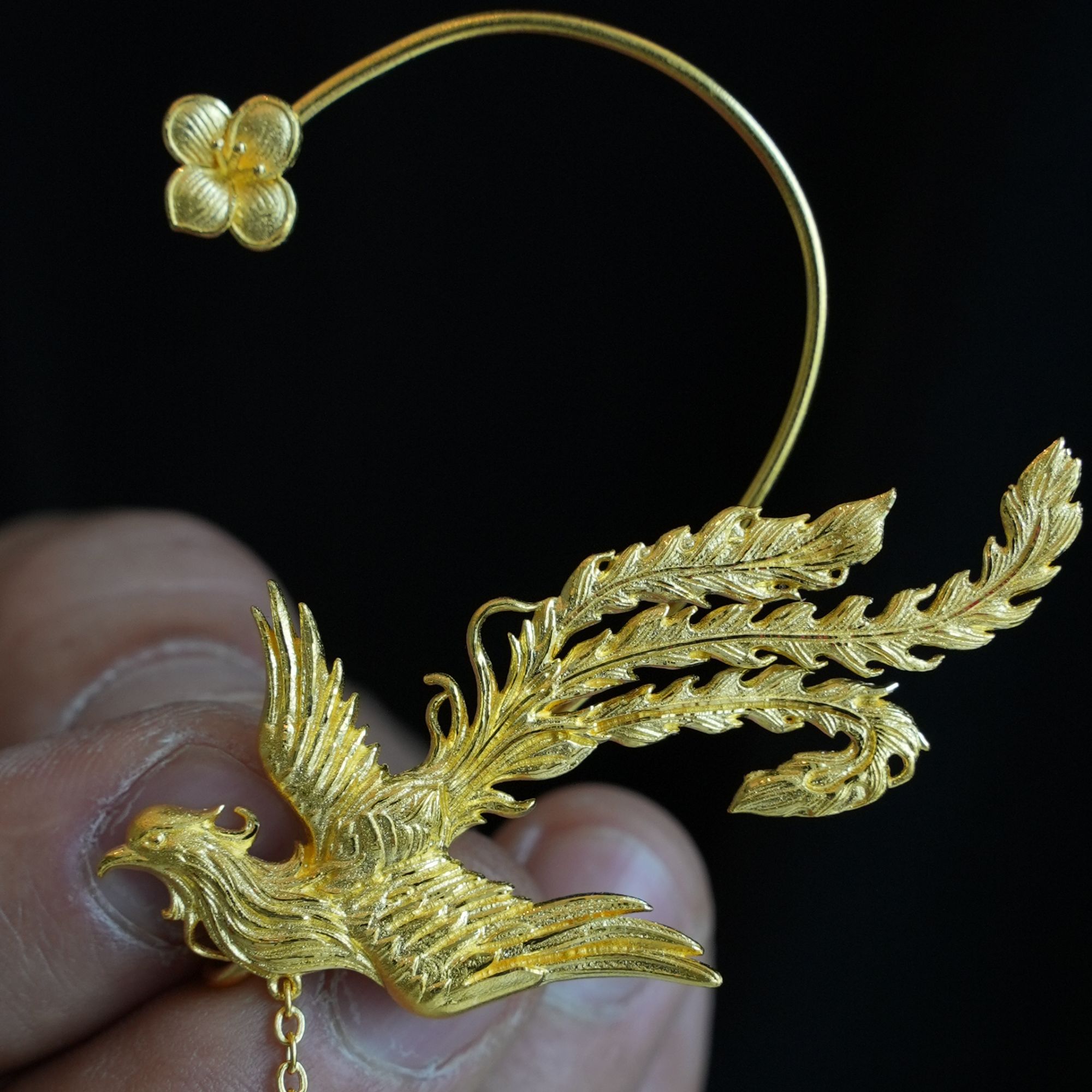 0103鳳喆錾刻精品工艺设计师款凤凰国风五金日常婚嫁耳挂足金