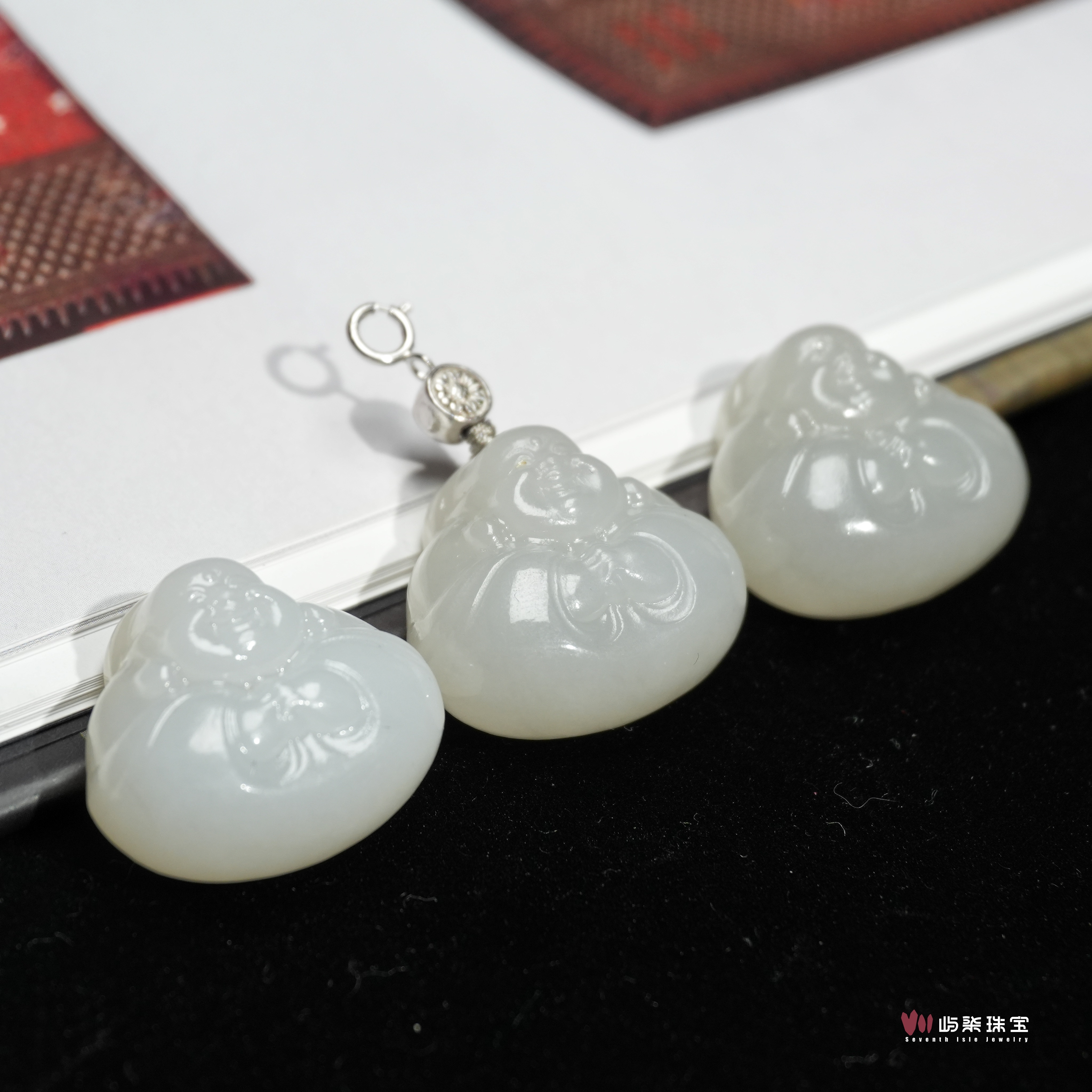 C1353|和田玉银S925镶嵌 和田抱抱佛银色吊坠多样性发一