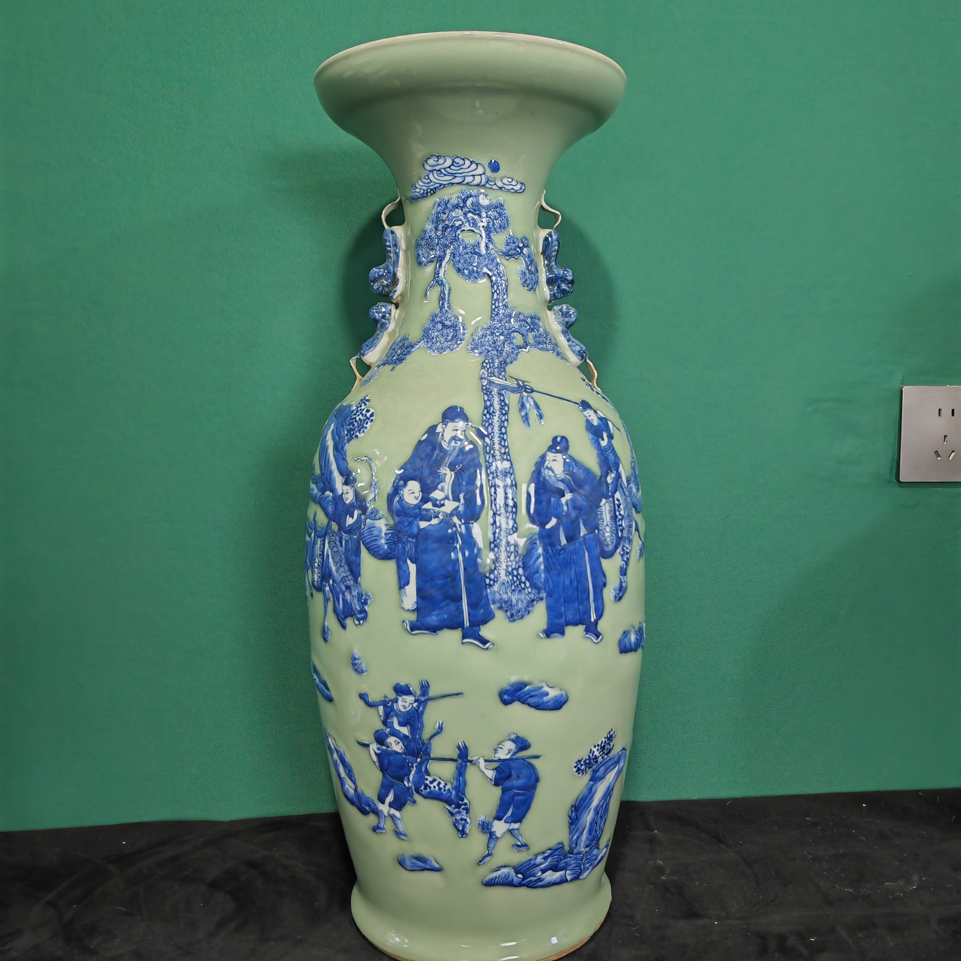 仿古瓷 仿古瓷仿古中期豆青釉青花人物故事观音大瓶1769