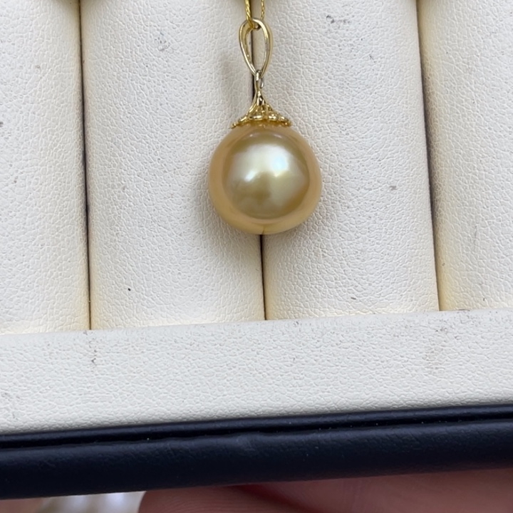 海水珍珠颈饰银S925镶嵌金珠吊坠12-13mm