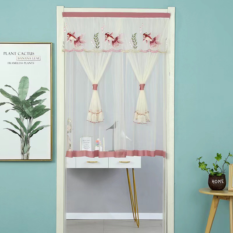 防蚊卫生间客厅半帘门帘免打孔厨房卧室隔断帘魔术贴纱帘家用遮挡