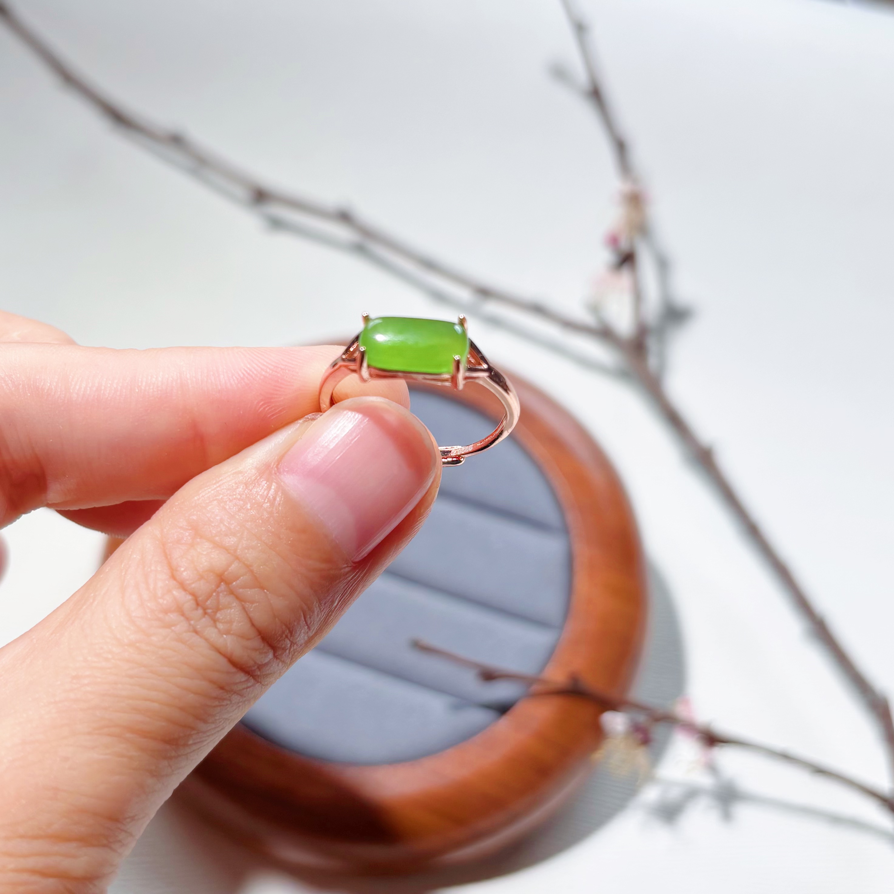 【小绿】s925银天然和田玉碧玉马鞍戒指绿色复古满绿时尚高冰037