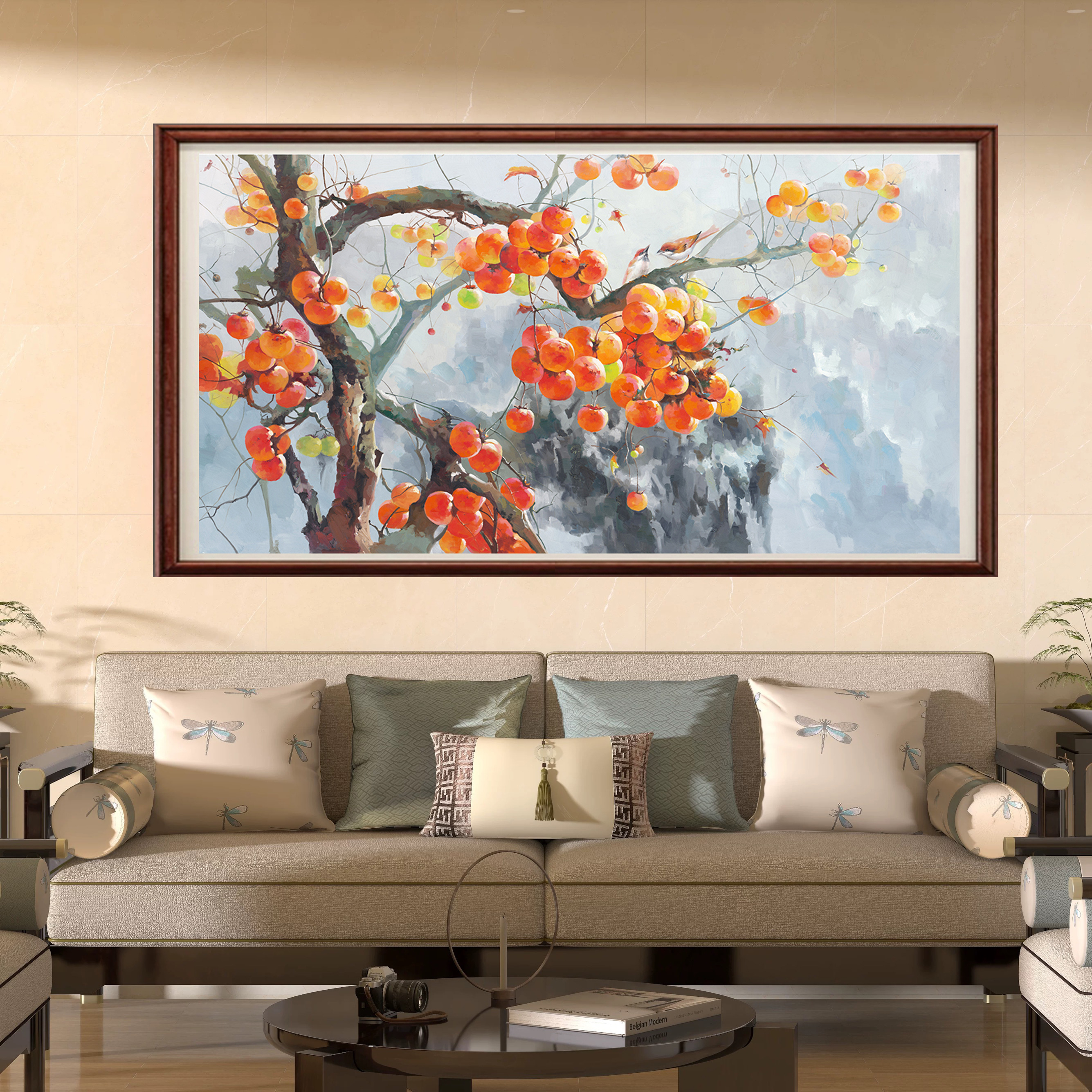 【事事如意】横版柿柿如意客厅装饰画