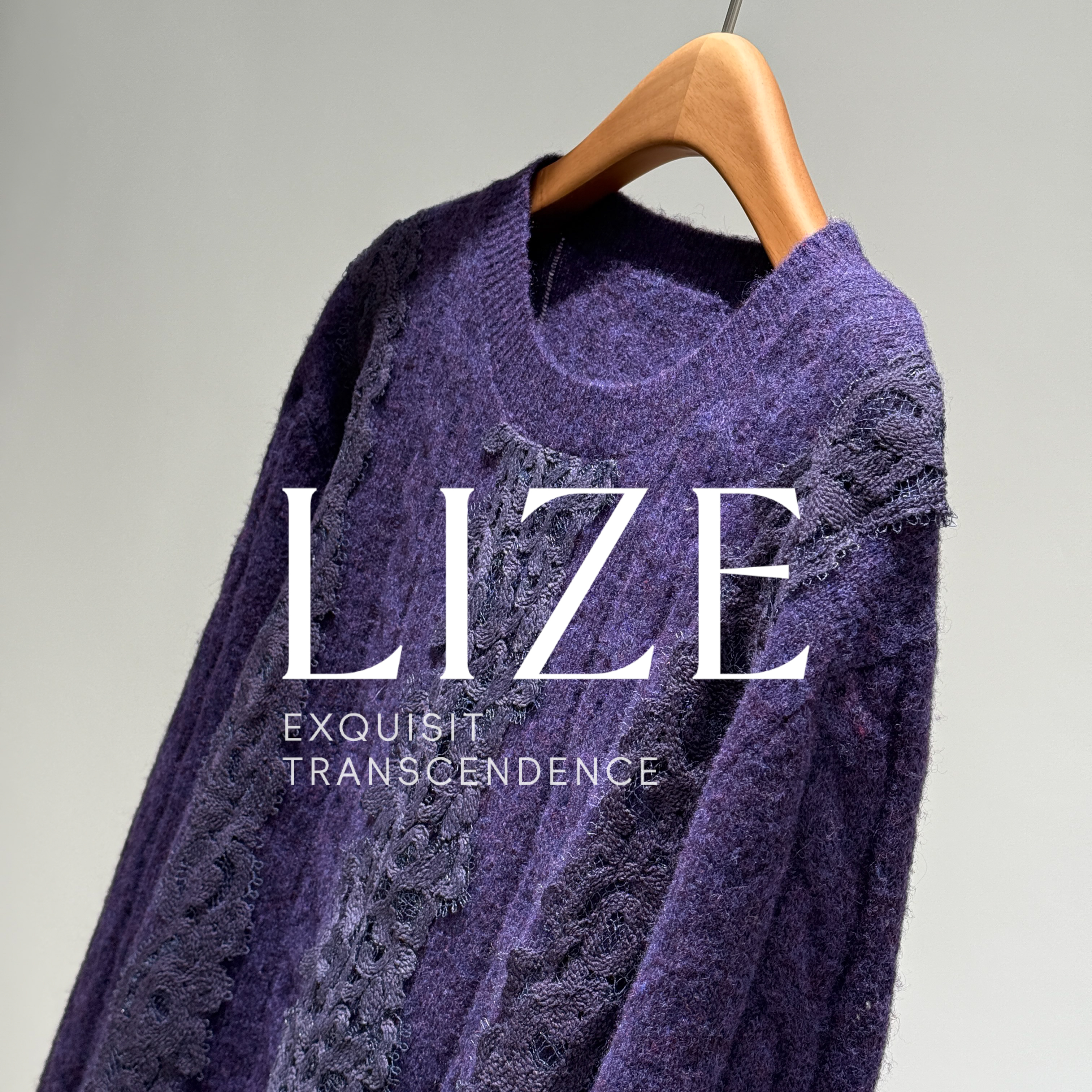 LIZE「L0218」高定羊驼毛绵羊毛.法式蕾丝钩花.提花毛衣