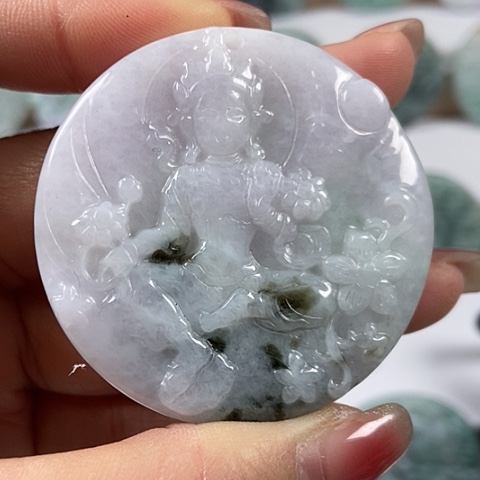 翡翠颈饰未镶嵌山水观音两面工福利