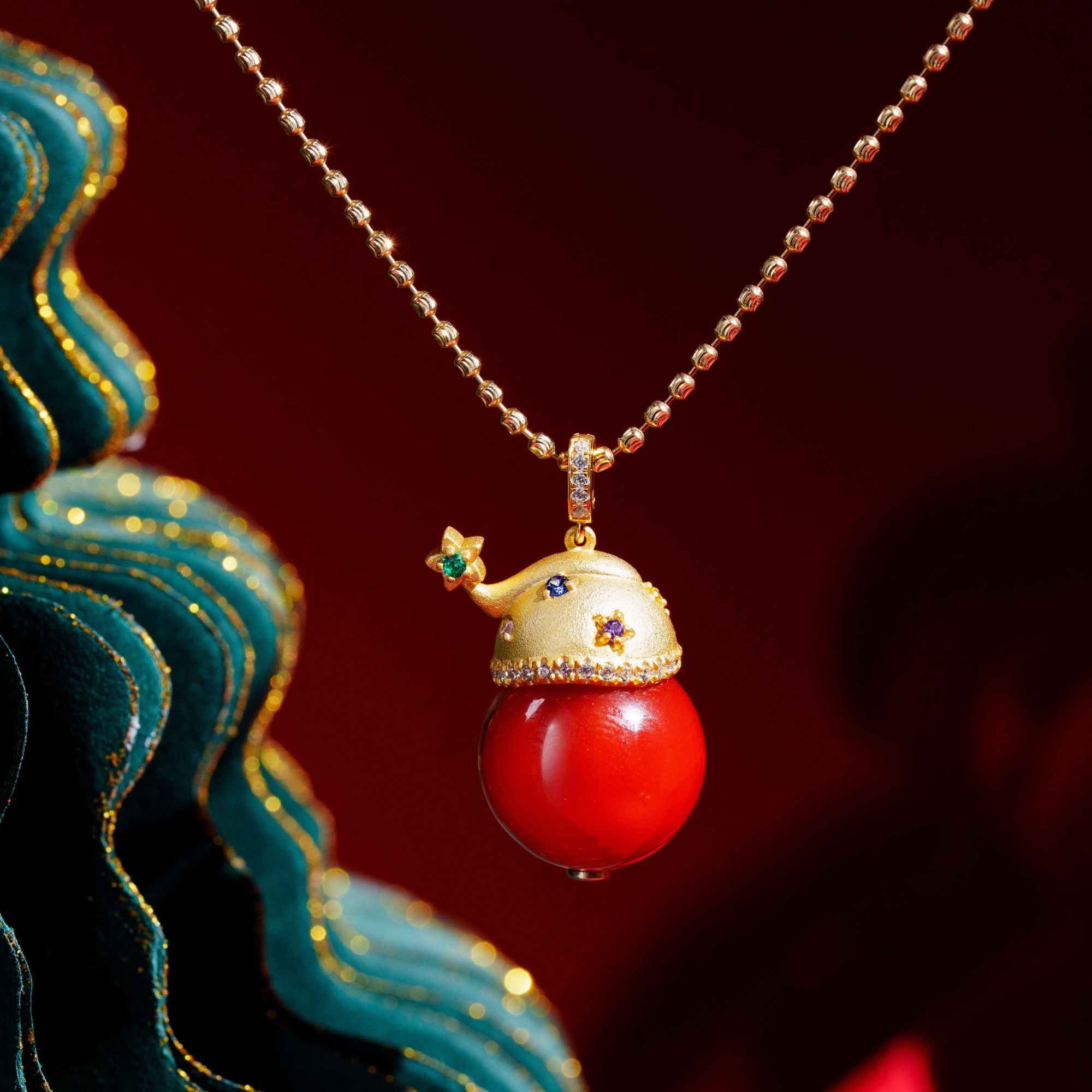 【原创设计】南红大单珠圣诞雪人吊坠（925） D5010