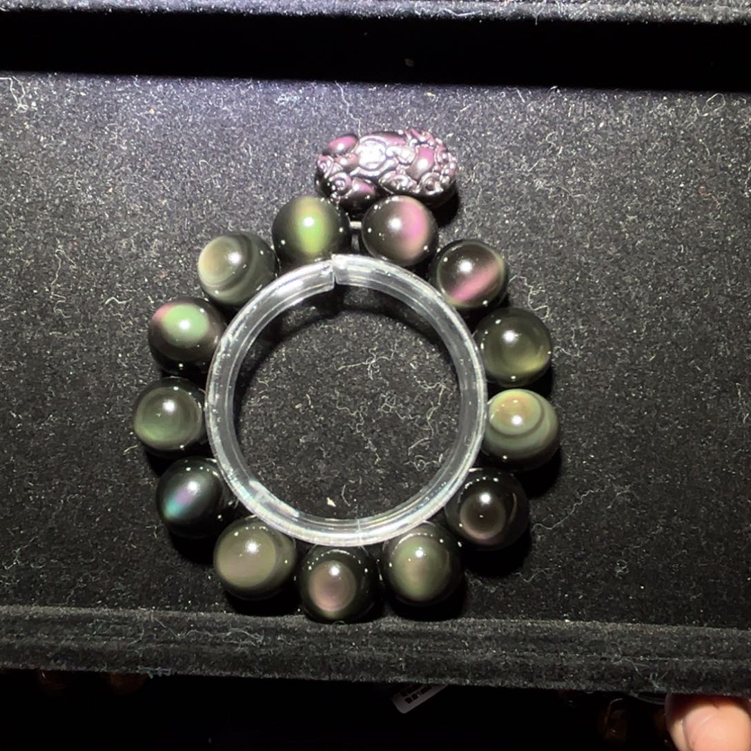 未镶嵌黑曜岩手链软*天然彩虹眼黑曜石貔犰手串18m