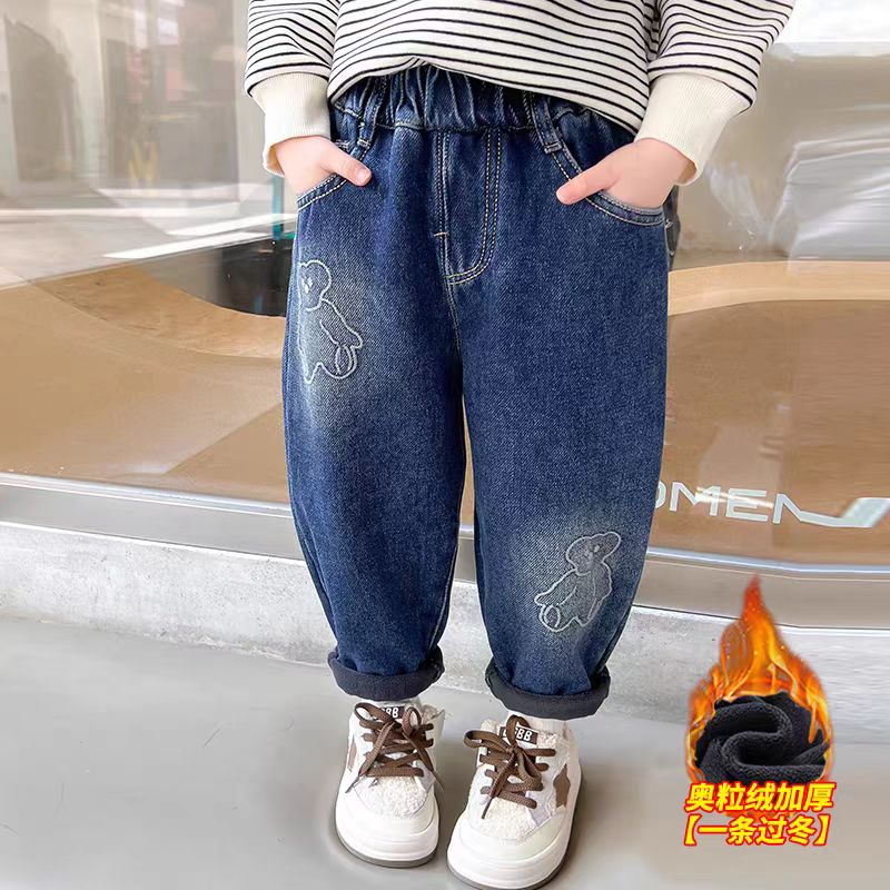 小熊加绒牛仔裤冬款3698