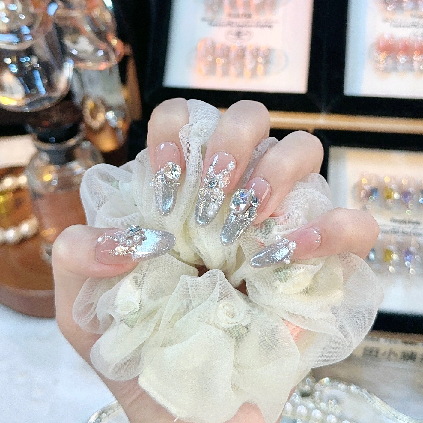 【晶闪花赋】纯手工穿戴甲气质显白美甲片可拆卸贴片10片装