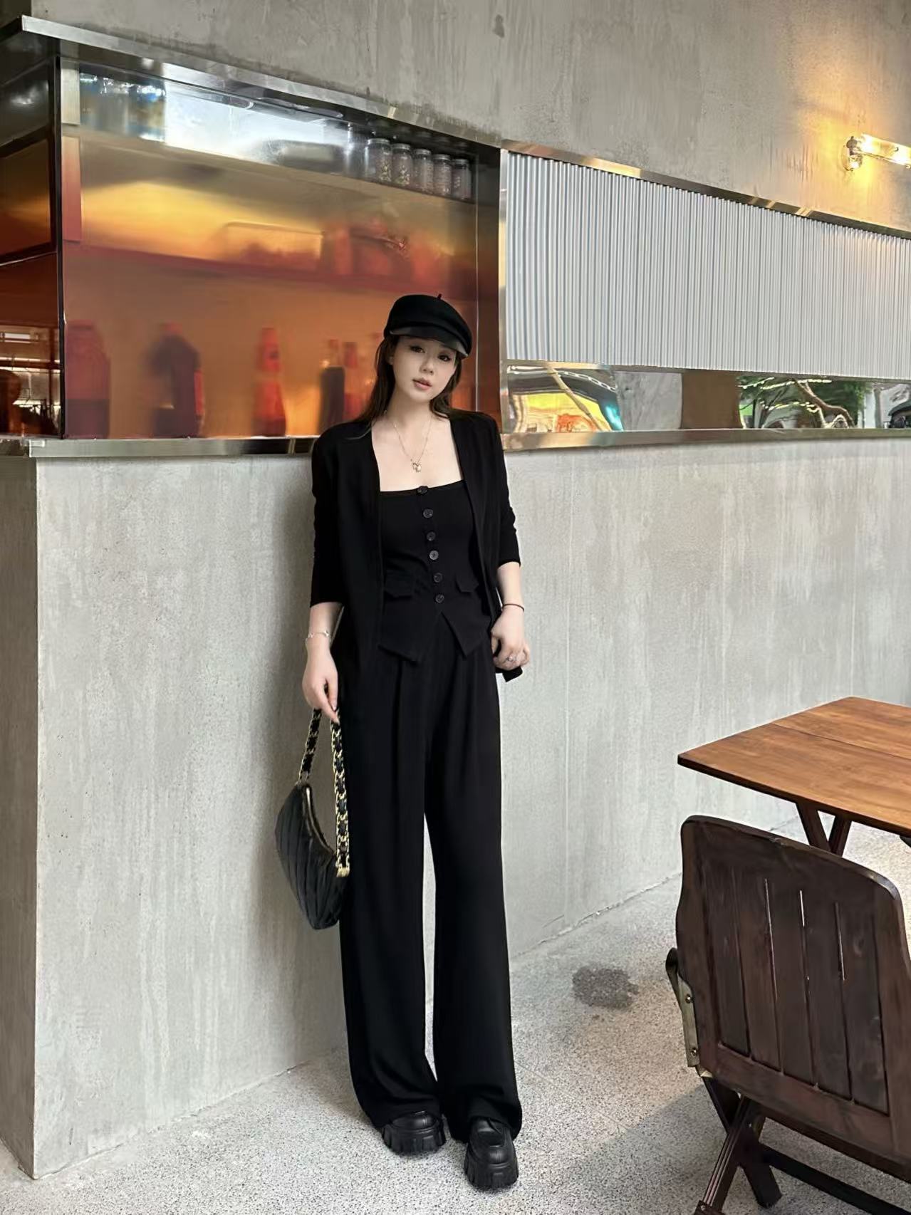 琪琪怪怪大码女装【素颜主义】休闲套装开衫+吊带+阔腿裤T57675QQ