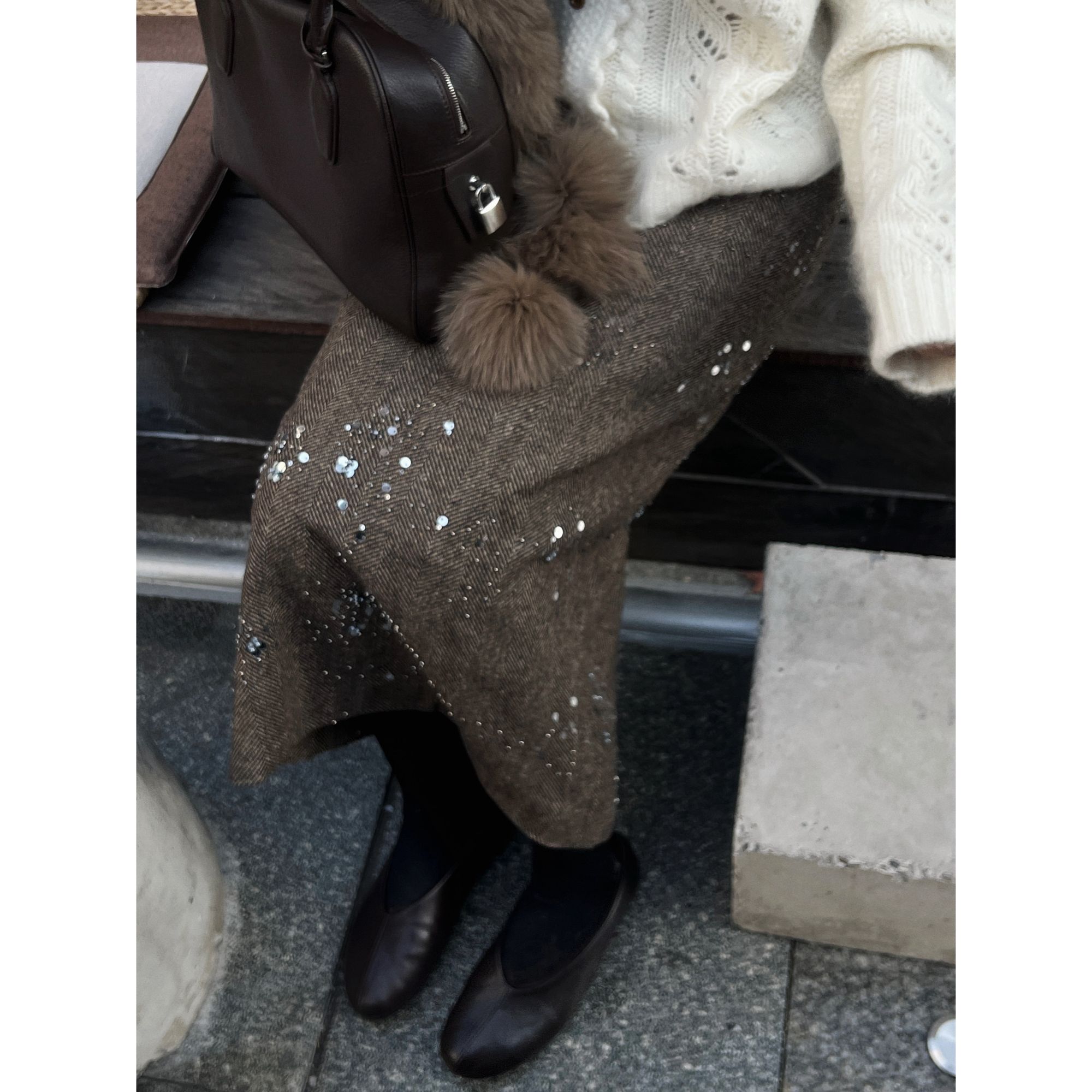 nczz《烘焙拿铁》 全手工立体钉珠斜纹长裙