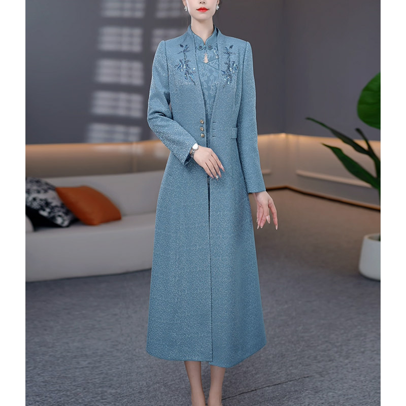 DBF-25B075MJ 秋款风衣外套+连衣裙时尚修身显瘦气质两件套M-5XL