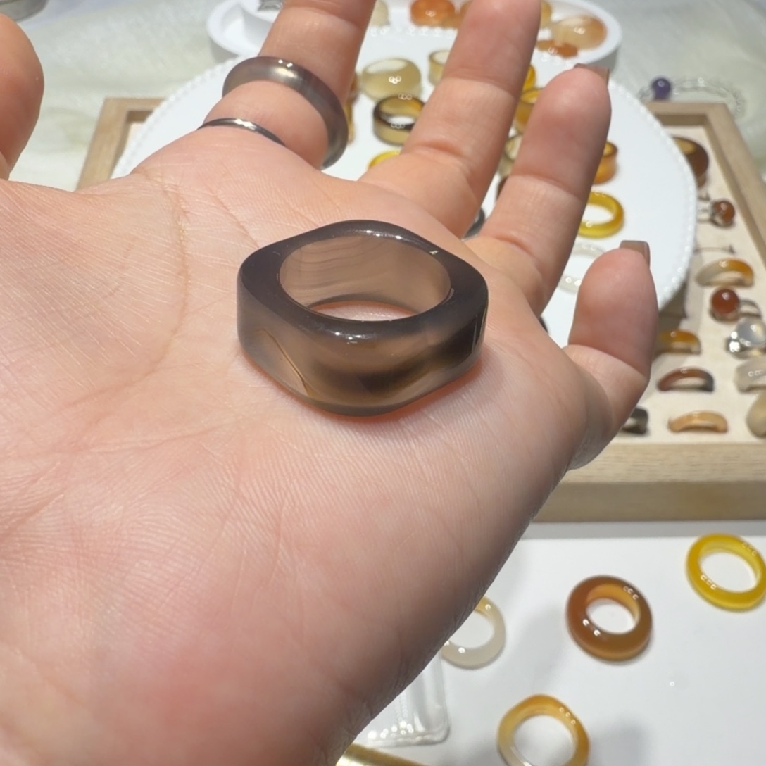 饼***)玛瑙/玉髓未镶嵌戒指