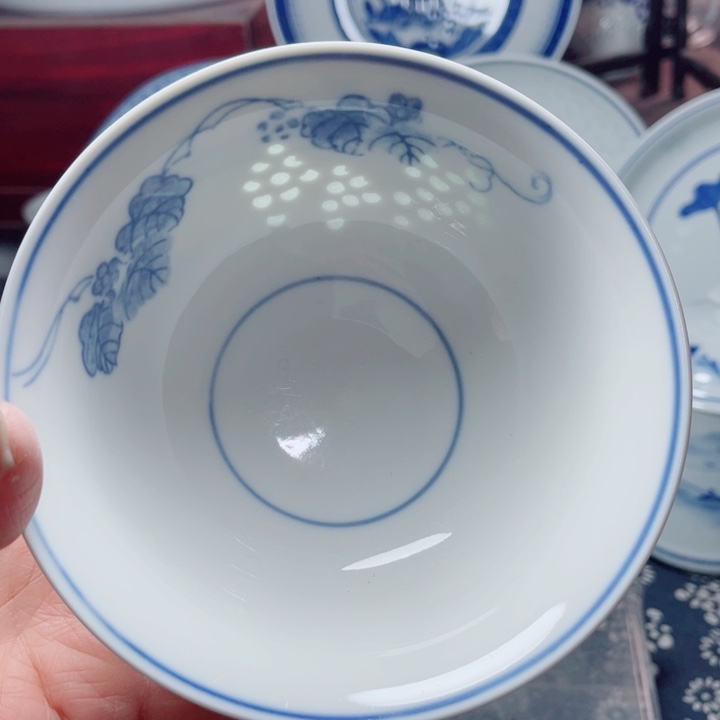 青花玲珑5寸饭碗葡萄