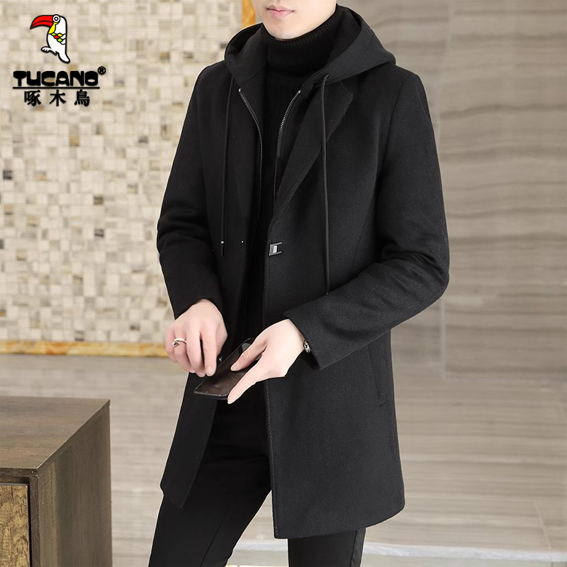 TUCANO/啄木鳥男士绵羊毛呢子大衣秋冬新款加厚毛呢外套修身风衣