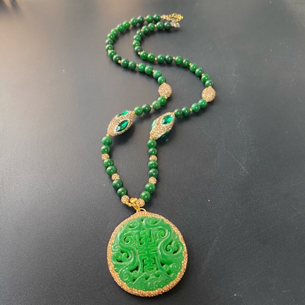 铜合金合成锆石项链 TTSD 绿色大裸面复古款项链 1216
